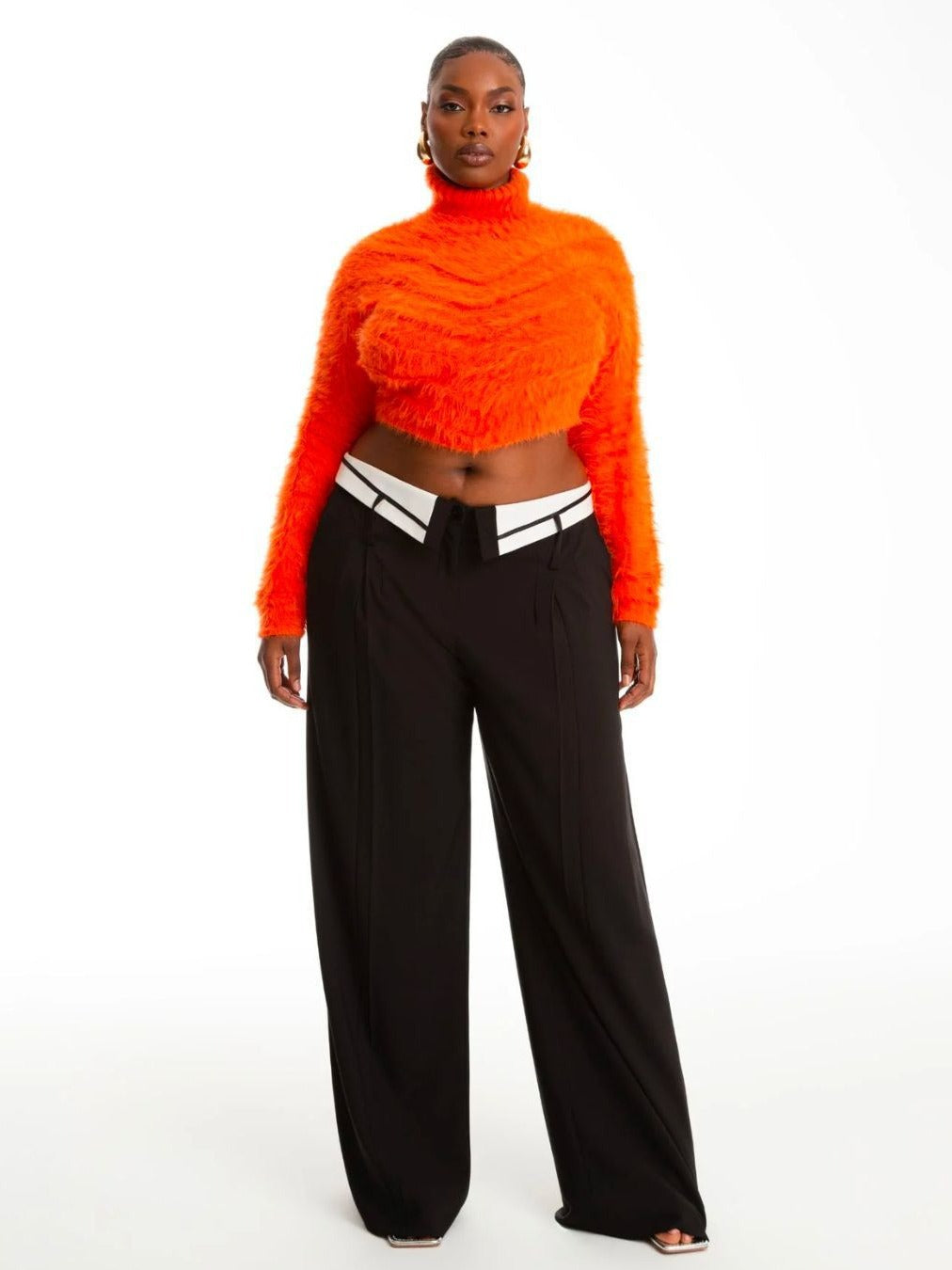 Spring Retro Women's Loose Slim Fit Turndown Collar Design Straight Wide Leg Pants 6