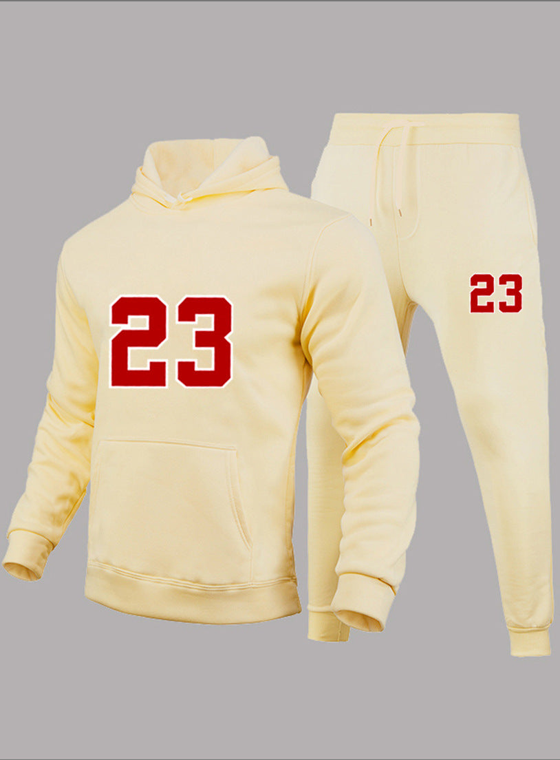 Spring And Winter Print Loose Men's Hoodies Pants Set 15