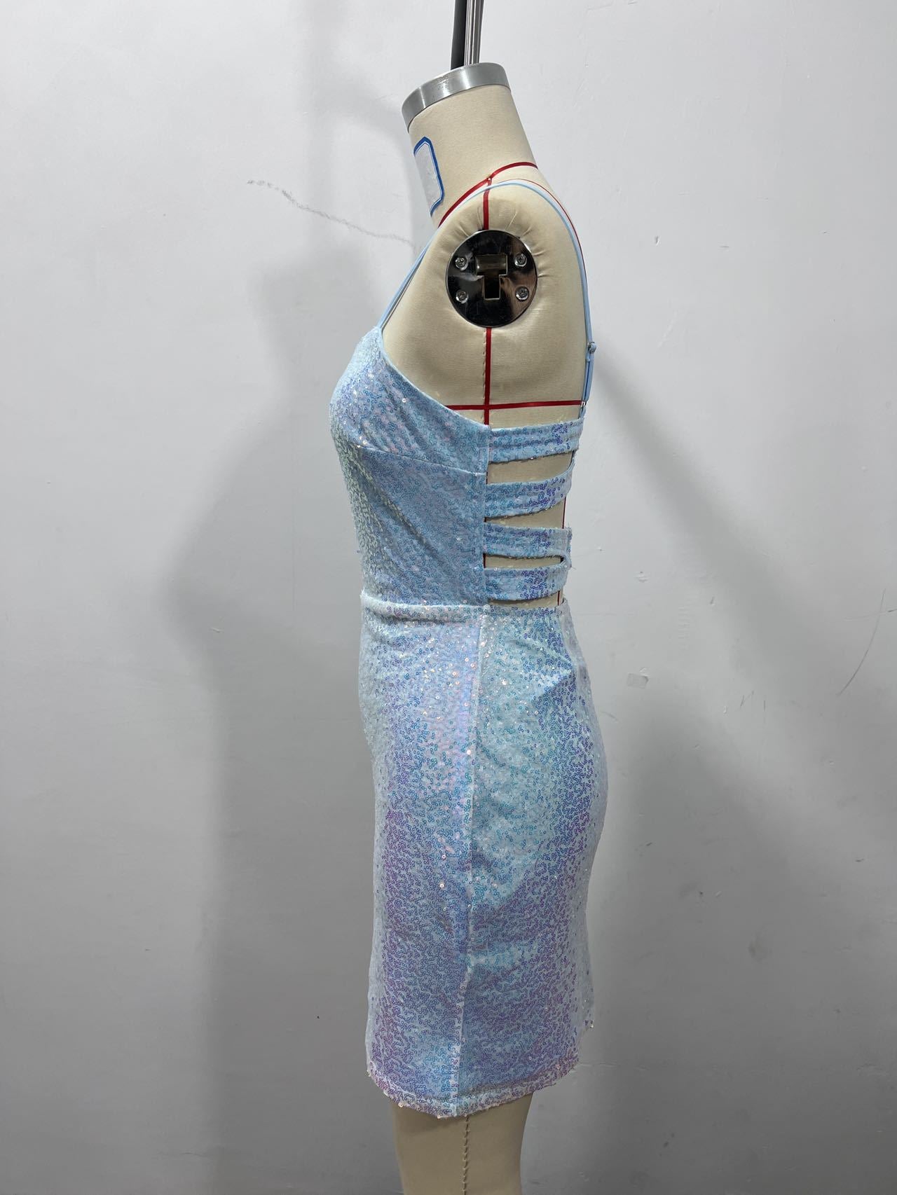 Women Sexy Sequined Strapless Bodycon Backless Strapless Mini Dress 7
