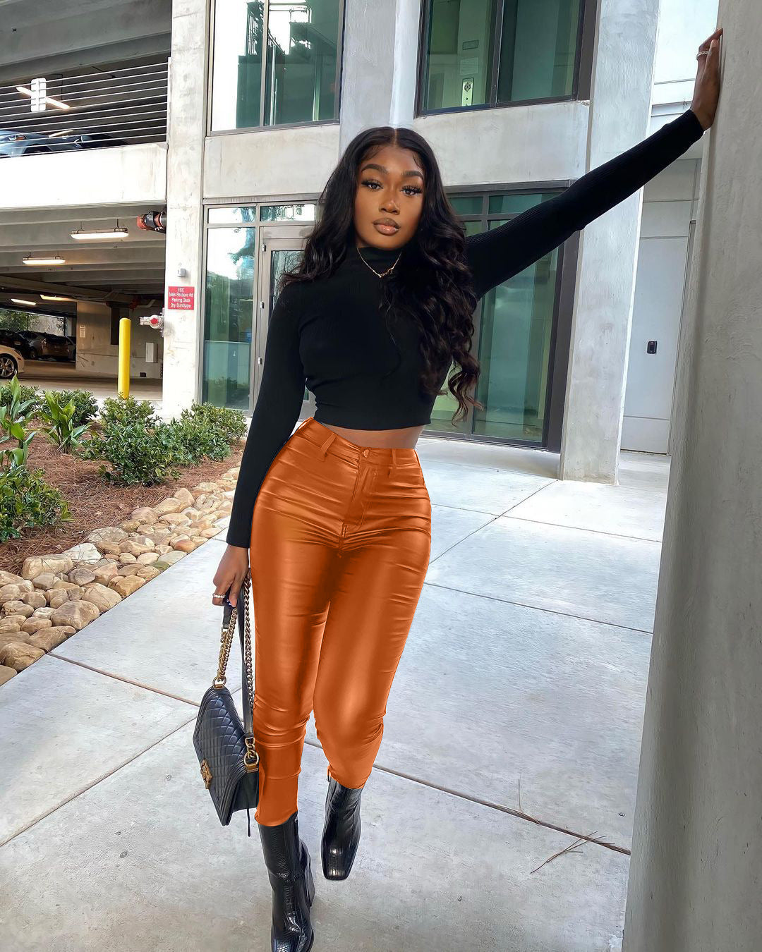 Elastic Leg Pu Leather Pants 4