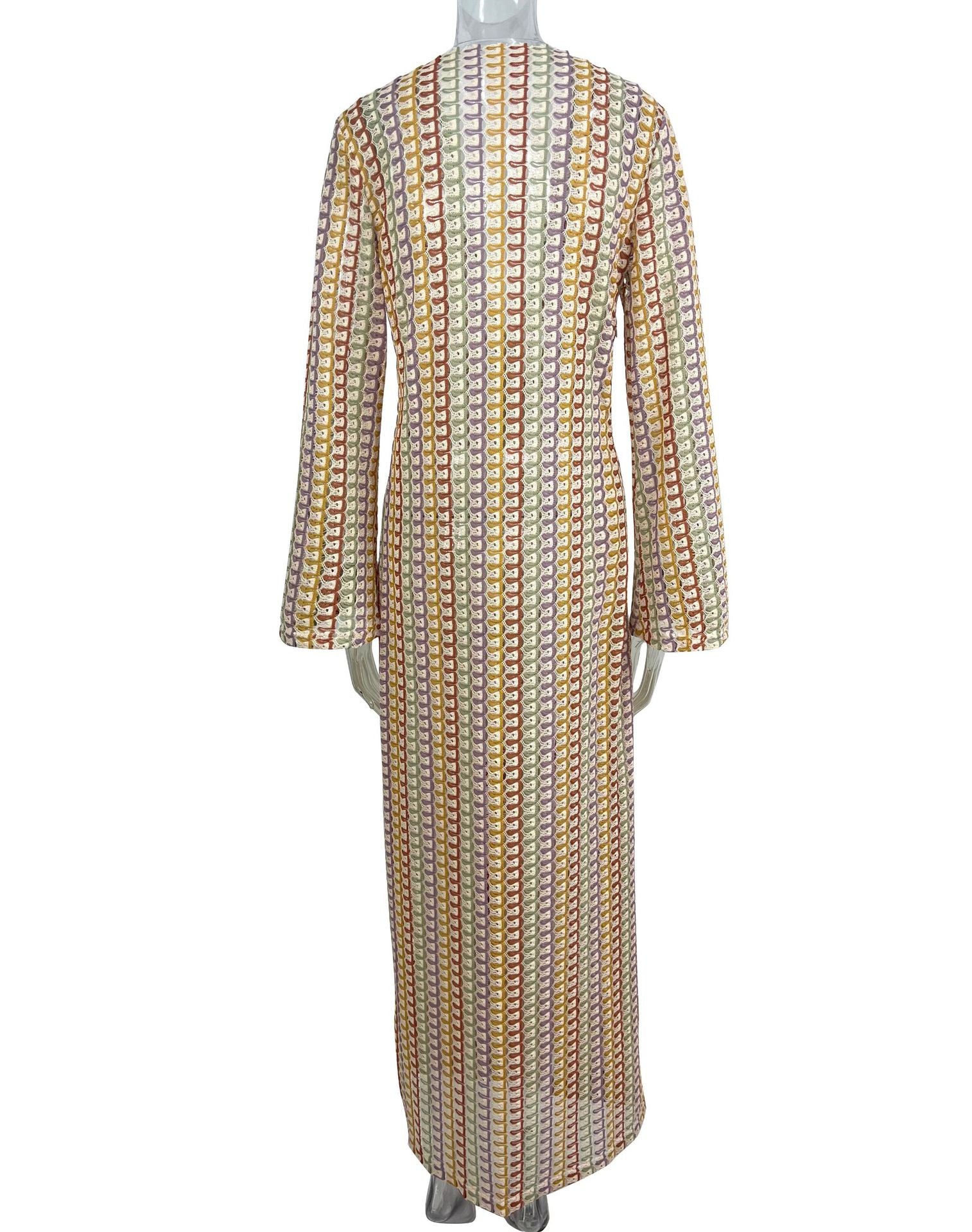 Women Contrast Color Lace Hollow Slit Maxi Dress 26