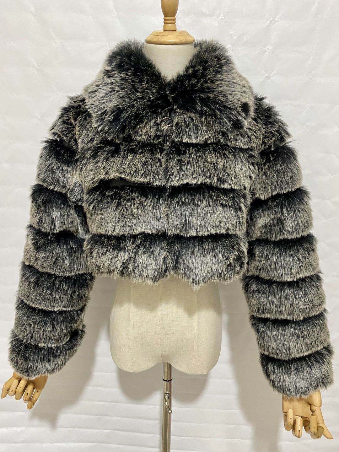Long Sleeve Turndown Collar Faux Fur Women's Jacket 34