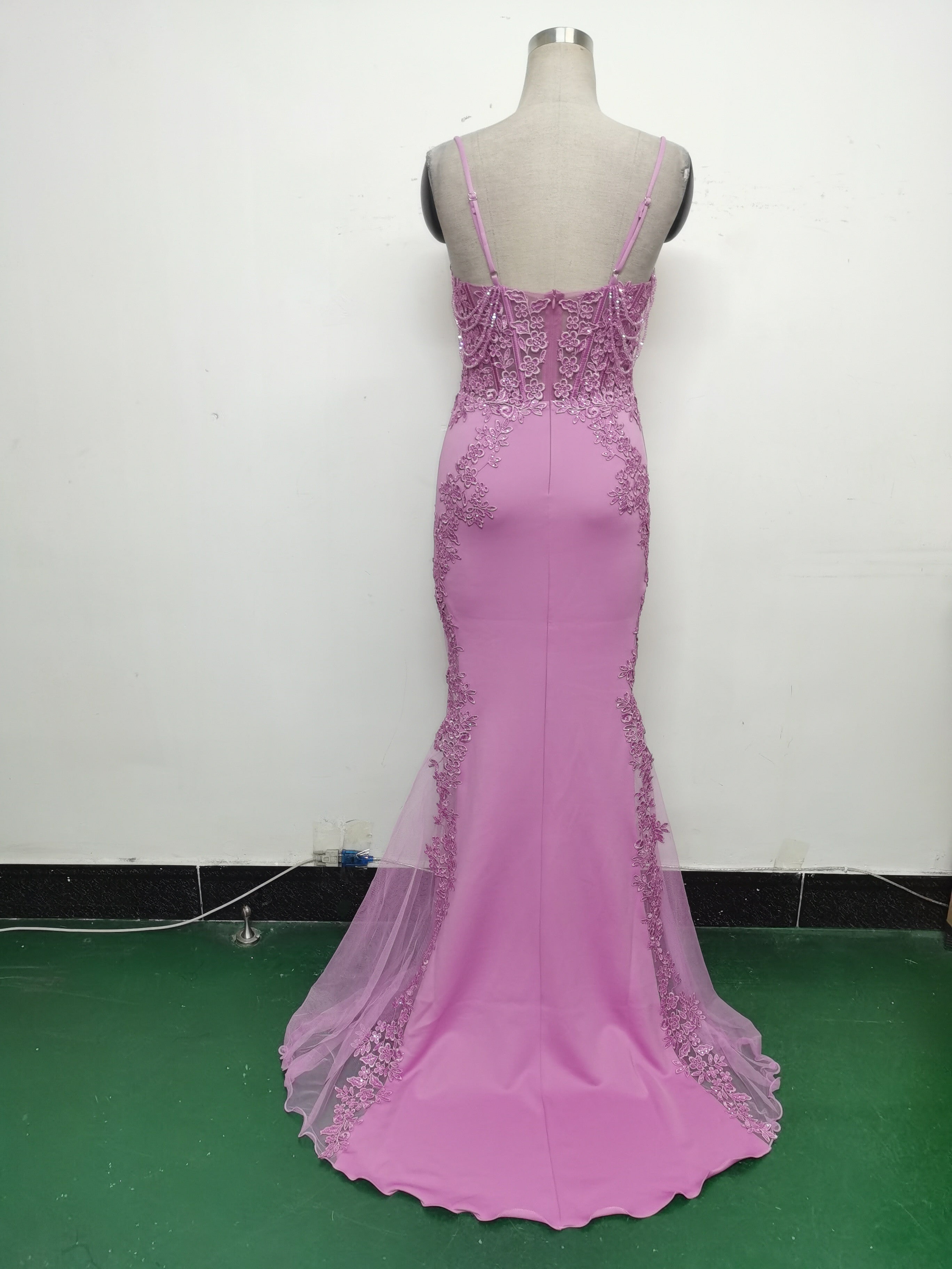 Sexy Strap Rhinestone Chain Fishbone Lace Evening Dress 29