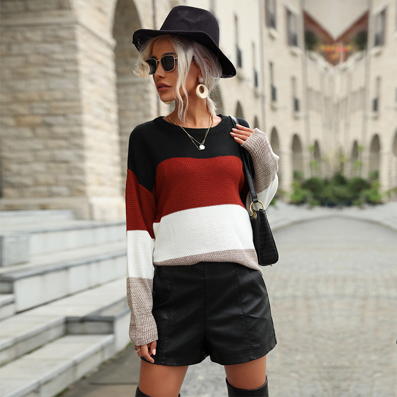 Women Autumn Long Sleeve Color Block Sweater 4