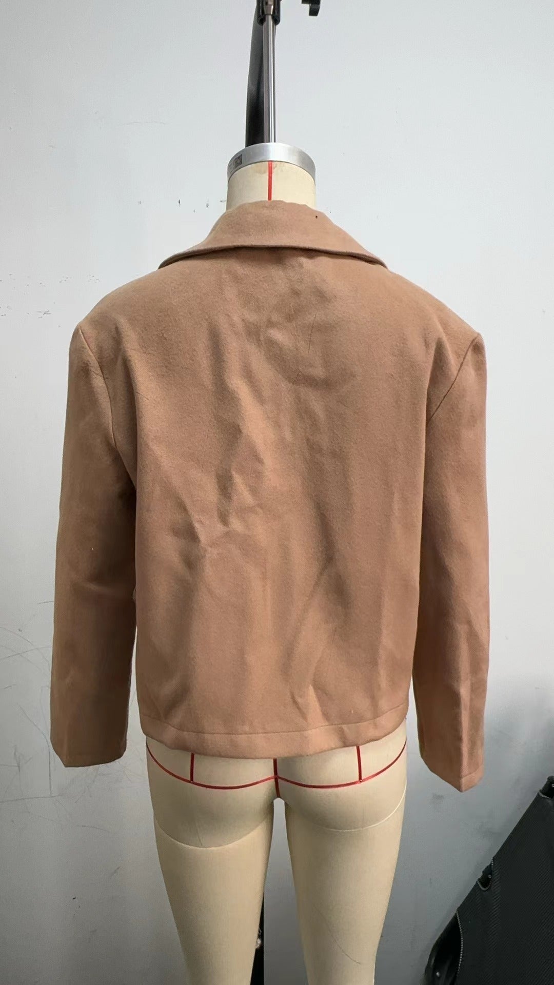 Women autumn and winter Turndown Collar Solid wool coat 7