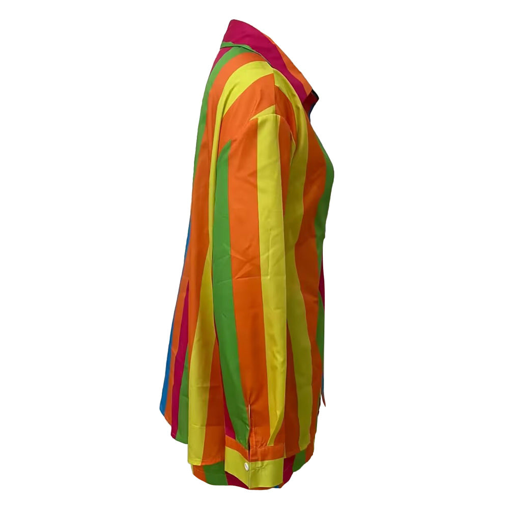 Women Popular Stripe Top and Shorts Casual Two-piece Set 11