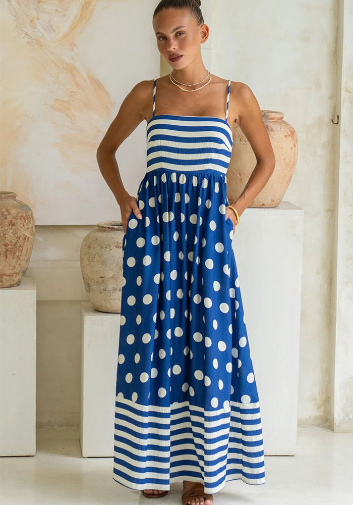 Summer Fashion Print Low Back Strap Sexy High Waist Long Dress