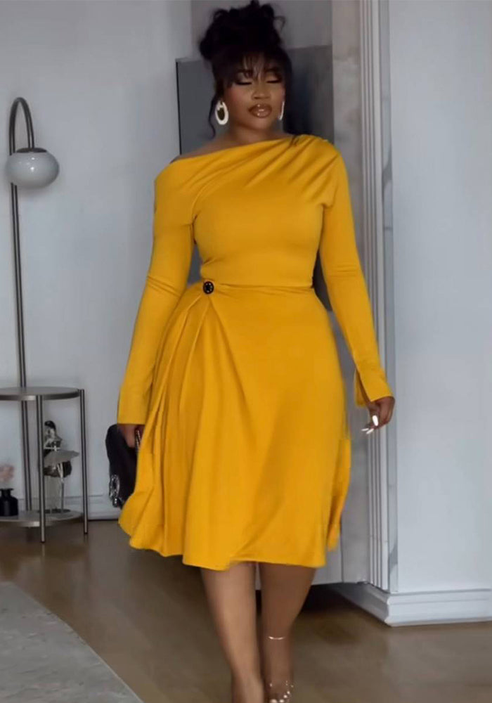 Women's Sexy Long Sleeve Solid Plus Size Slim A-Line Party Dress