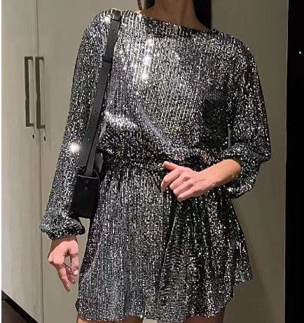 Fashionable Sequin Sequin Slim Waist Party Dress 11