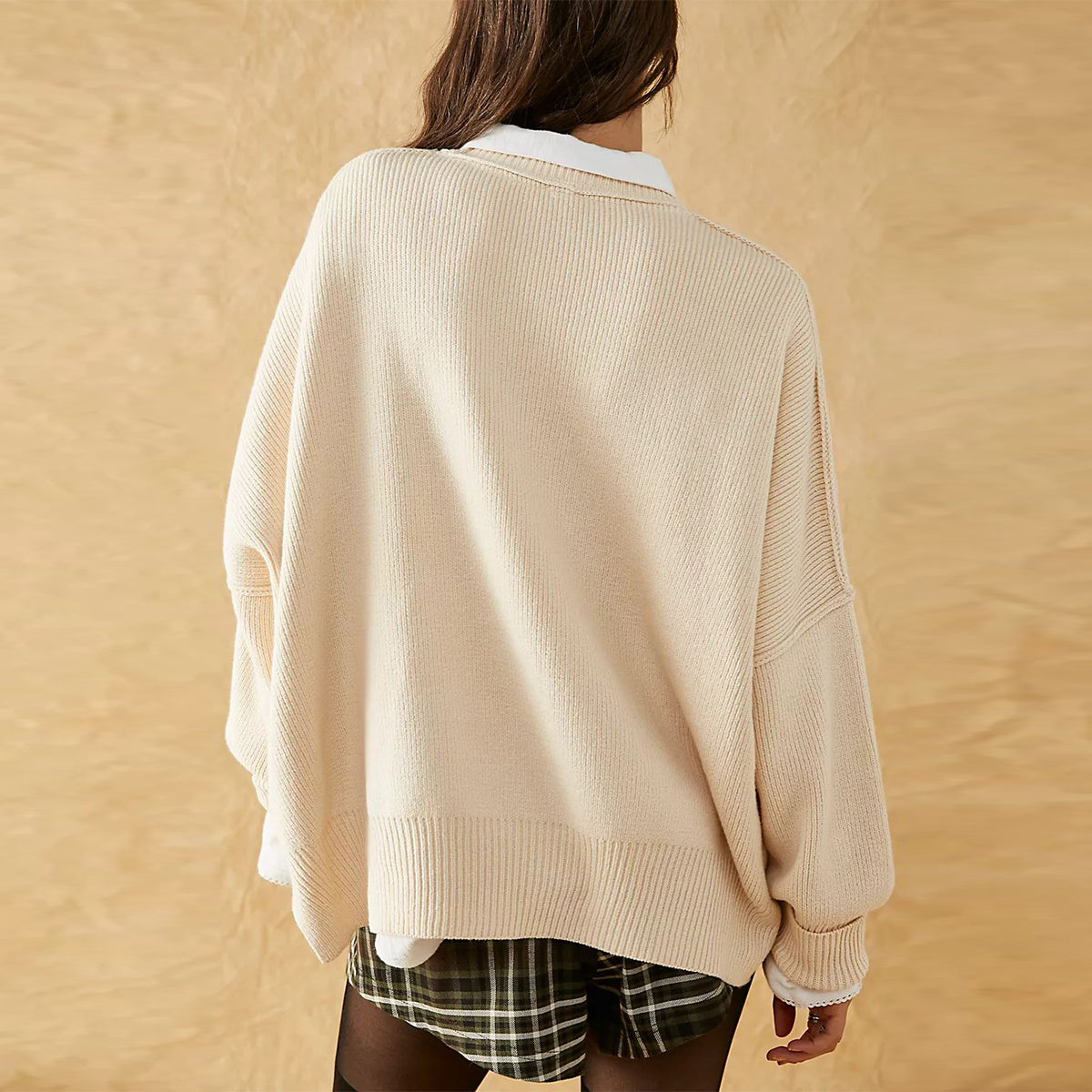 Women Autumn and Winter Loose Knitting Long Sleeve Slit Round Neck Sweater 22