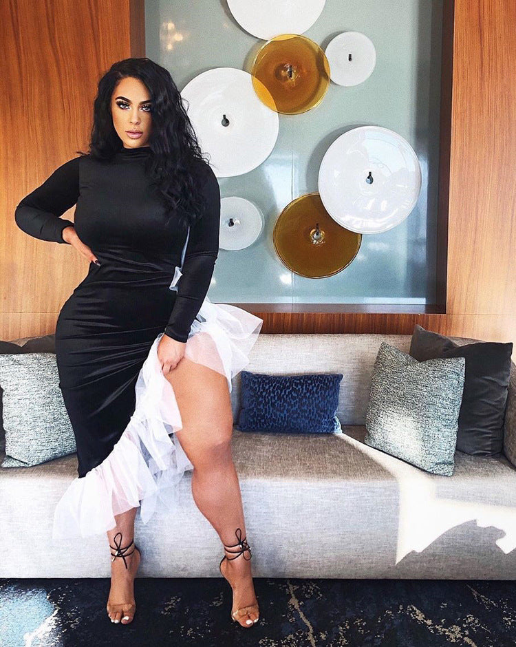 Women velvet sexy party irregular edge Maxi dress 5