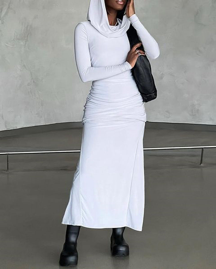Women Casual Hooded back slit dress 3