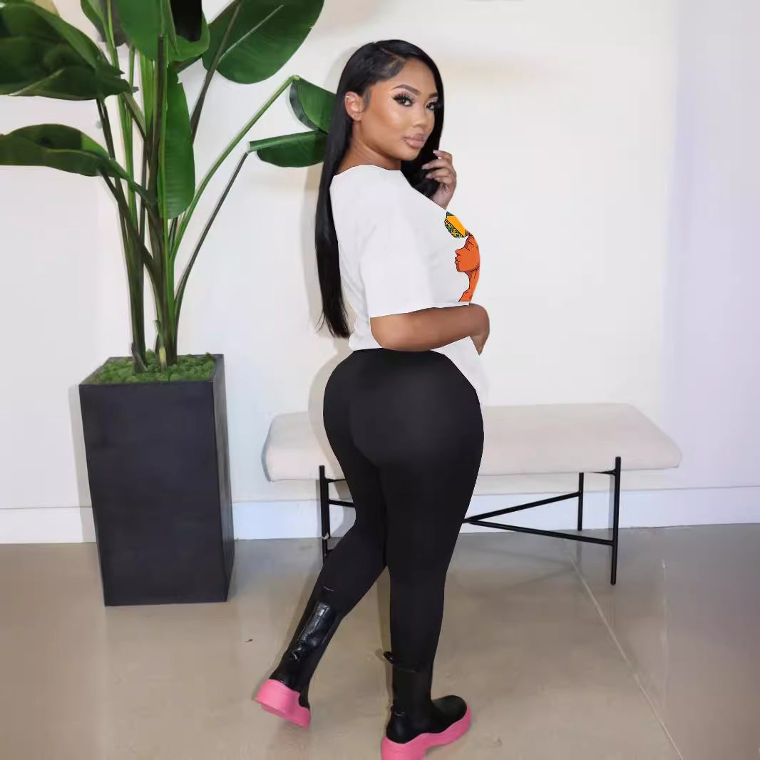 Women's Clothing Print Fashion Casual Short Sleeve Two-Piece Pants Set 4