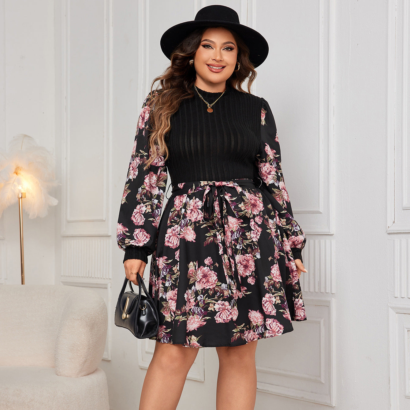 Plus Size Women Long Sleeve Print Dress 5