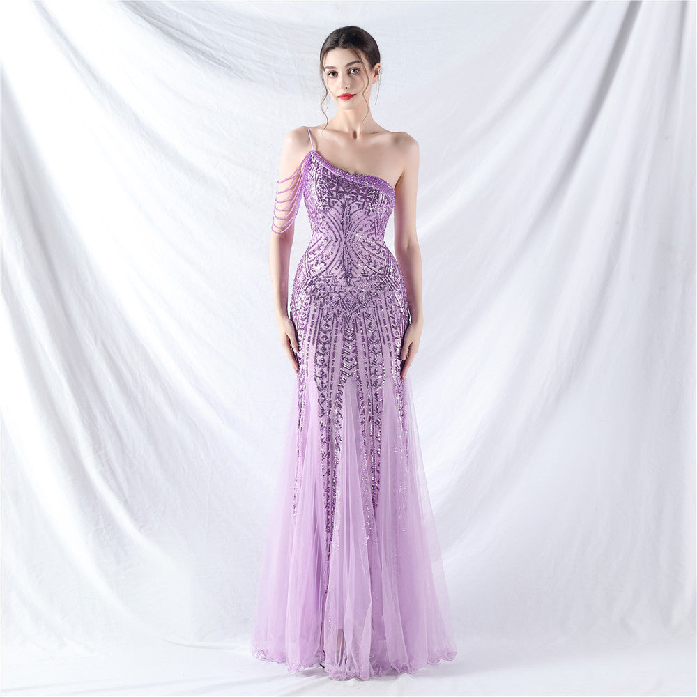 Women gift-ordered sequined mesh evening dress 6
