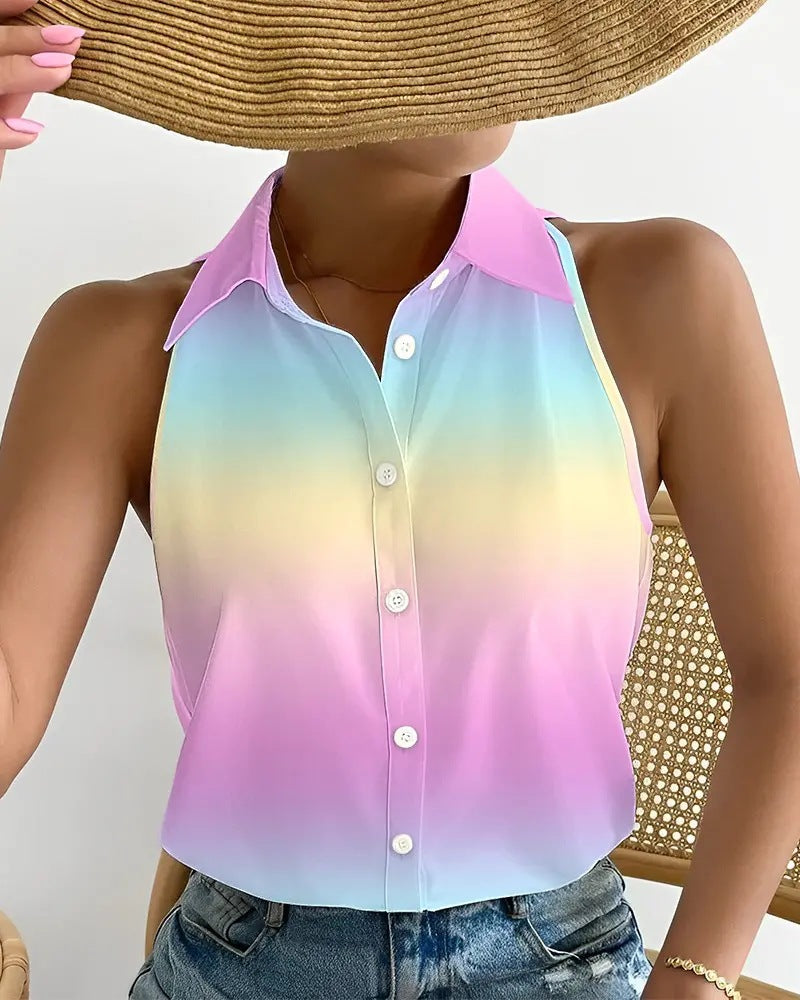 Summer Casual Fashion Sleeveless Abstract Print Blouse 26