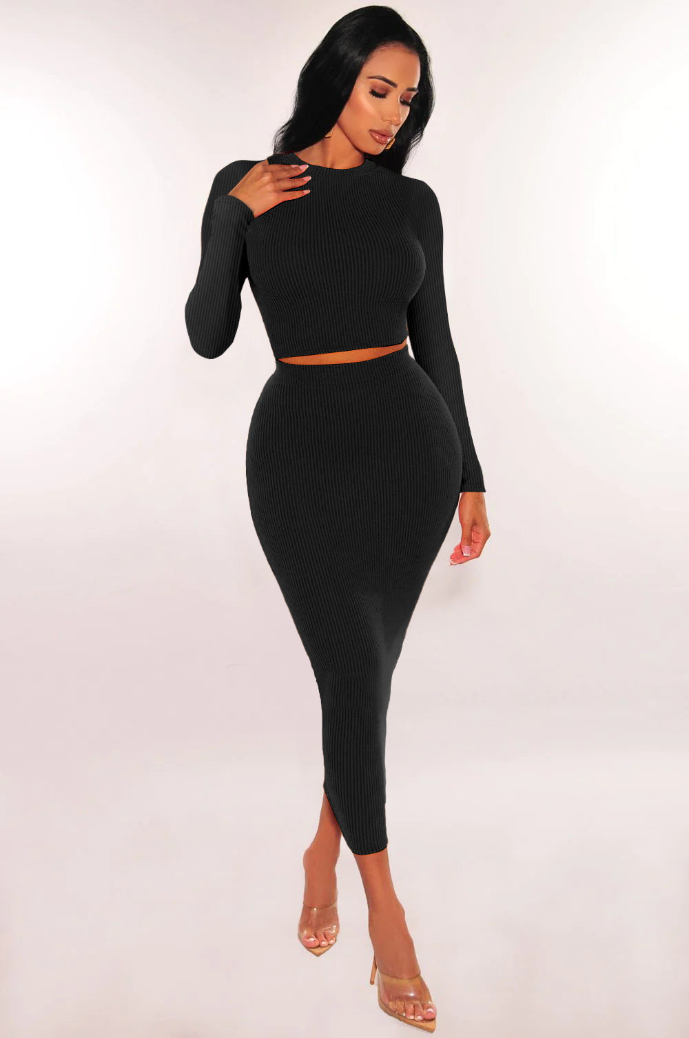 Women Long Sleeve Top and Bodycon Skirt Two Piece Set 10