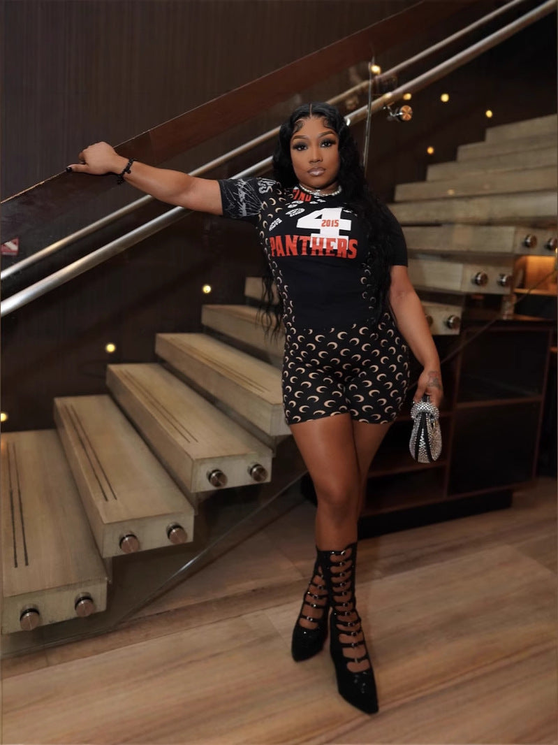 Women's Color-Matching Printed Short-Sleeve Two-Piece Shorts Set 6