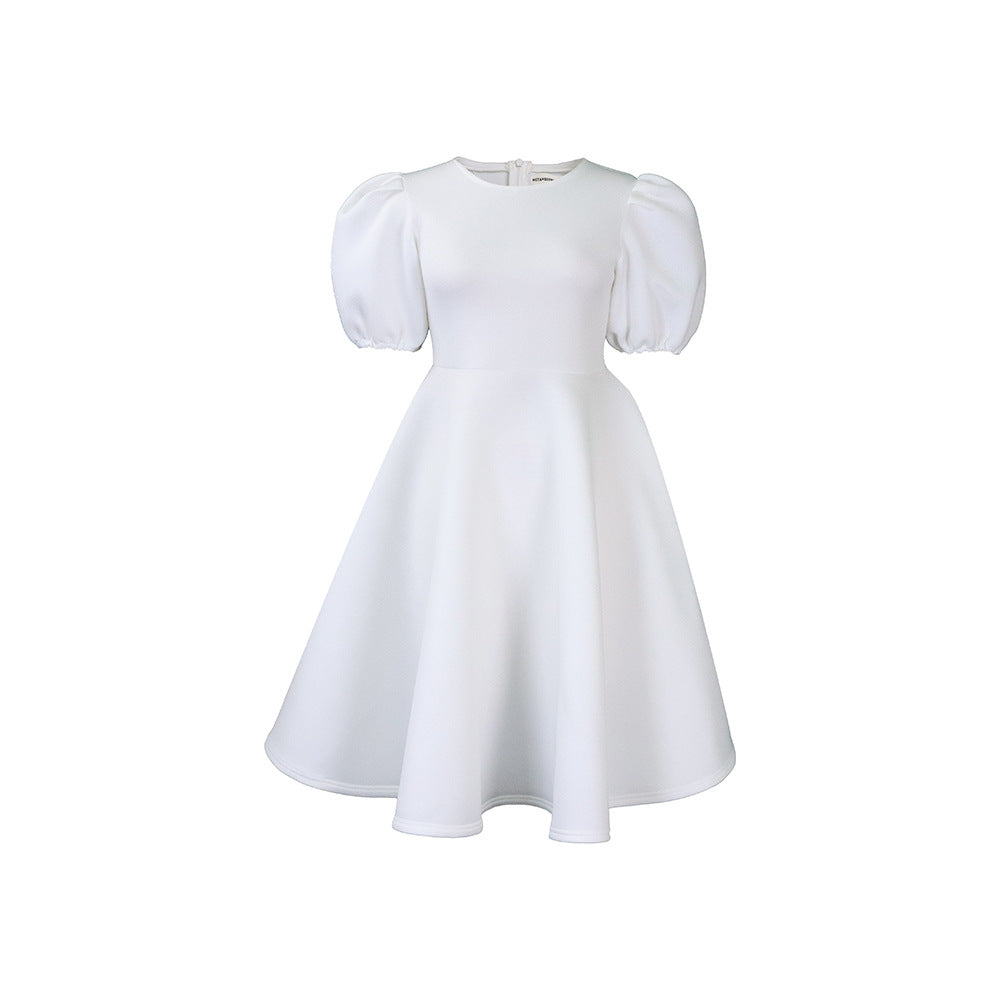 Women Round Neck Puff Sleeve Dress 17