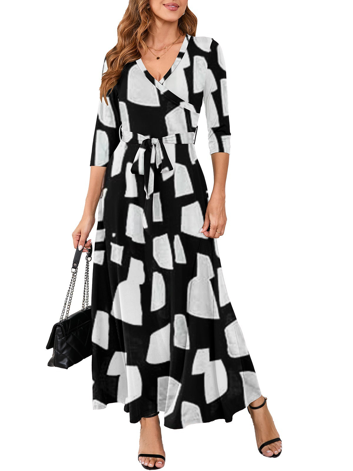 Women Sexy Printed V Neck Dress 23