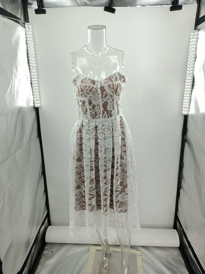 Summer sexy strapless Lace Elegant Party Dress 9