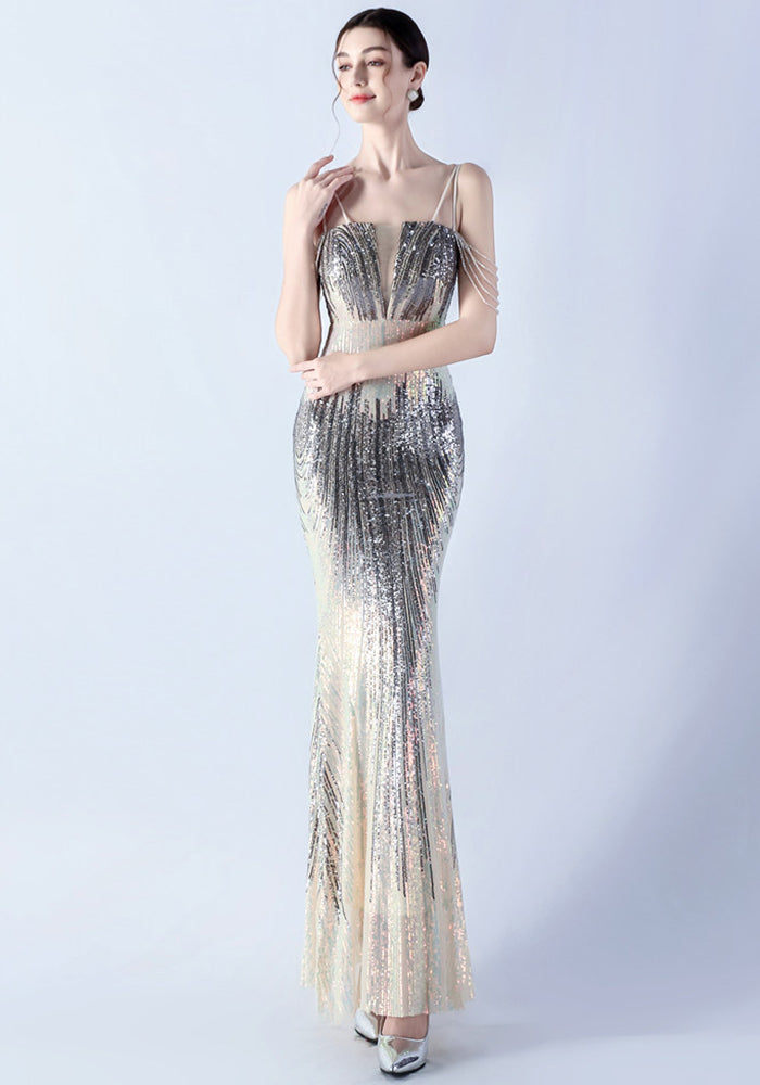 Women Flower Sequin Beaded Formal Party Evening Dress