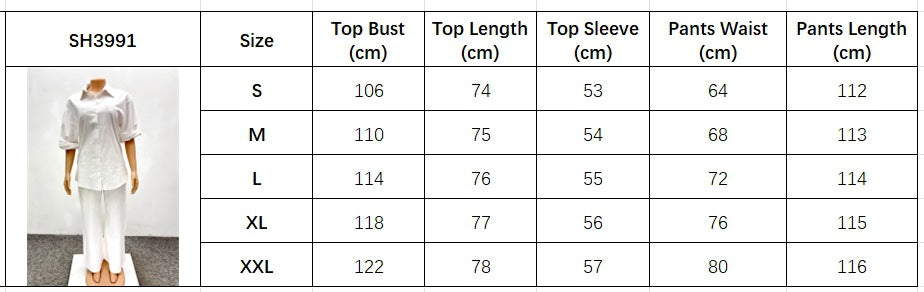 Women's Casual White Shirt Trousers Two-Piece Set 11