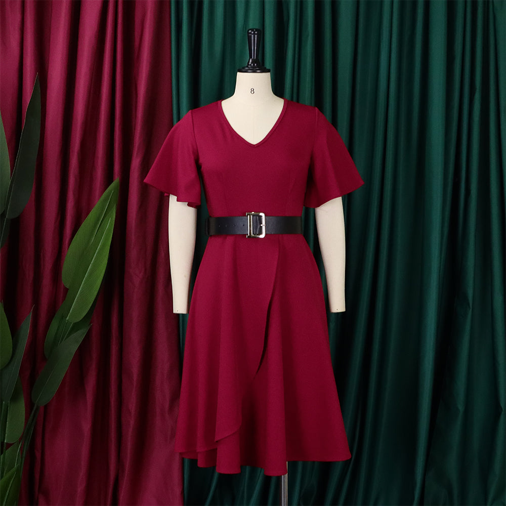 Summer Women's Bell Bottom Sleeve Solid Plus Size African Dress 11