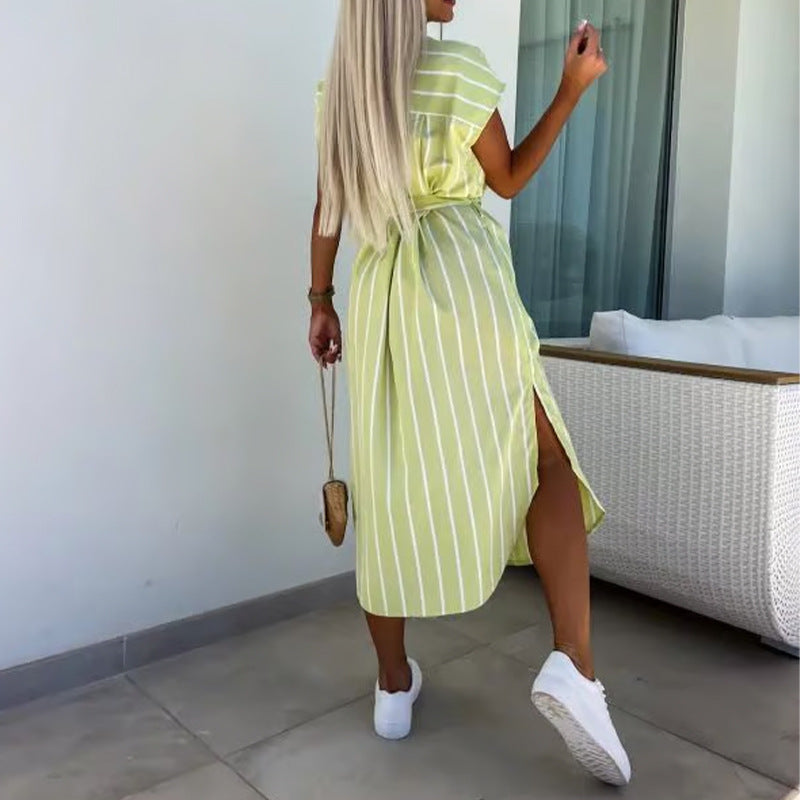 Spring Printed Turndown Collar Loose Shirt Dress 6