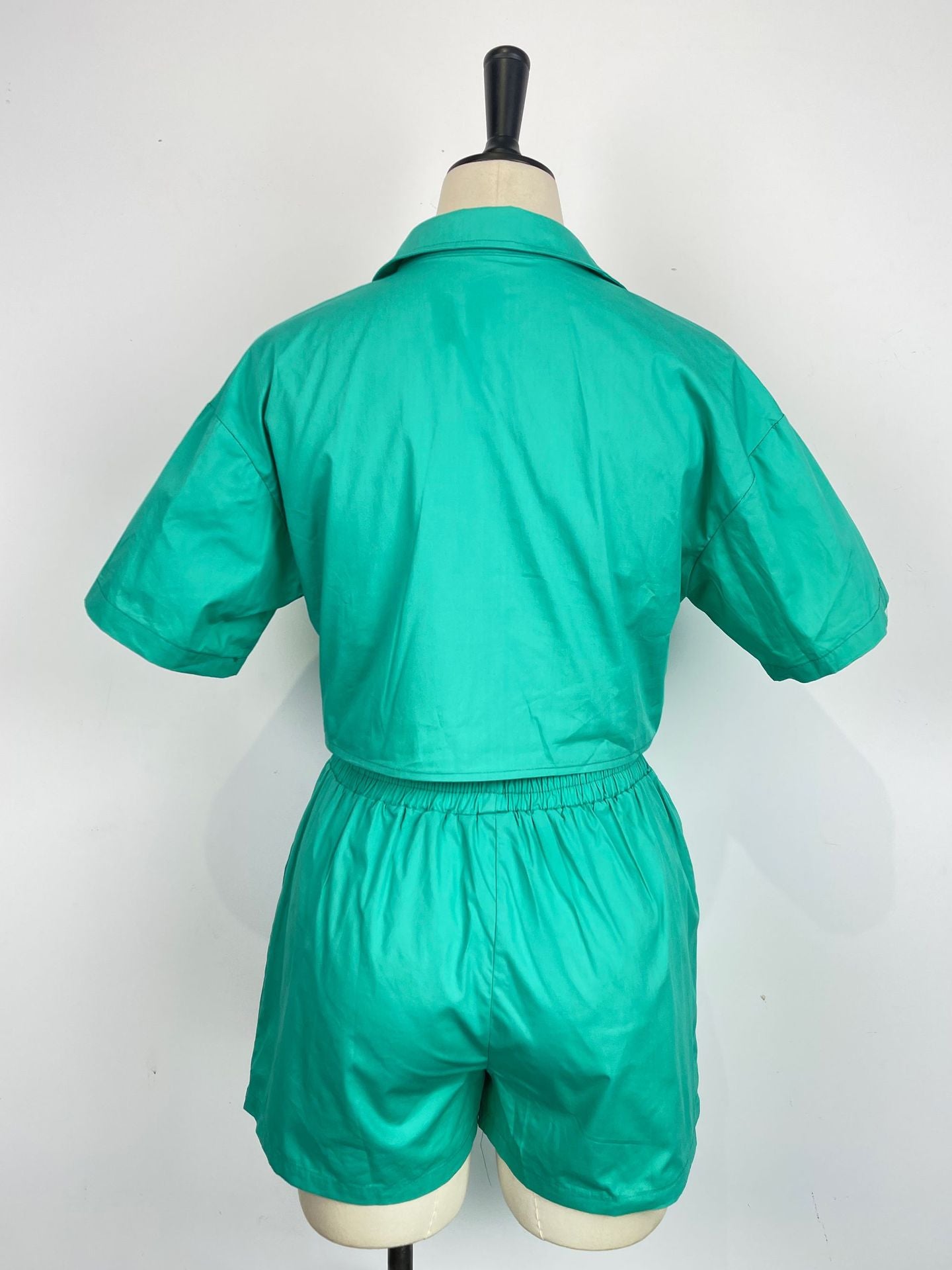 Ladies Short Sleeve Shirt Set Elastic Pocket Shorts Two-Piece Set 34