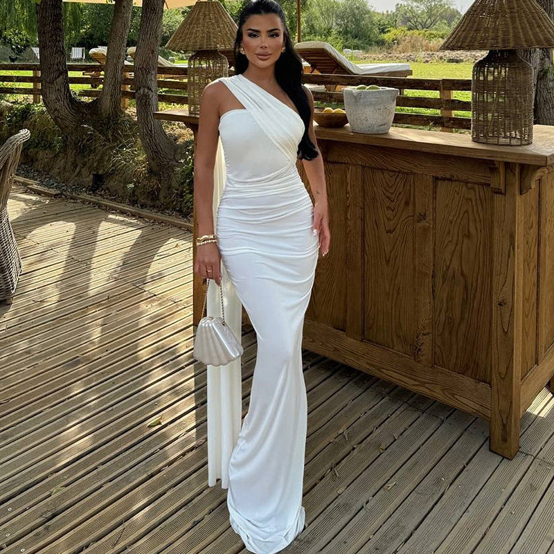 Women Sexy Backless Solid Halter Neck Slit Dress 3