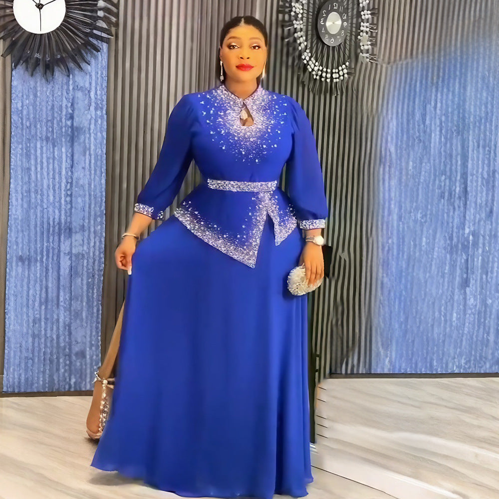 Career Women's Muslim Africa Beaded Fashion Plus Size Dress 3