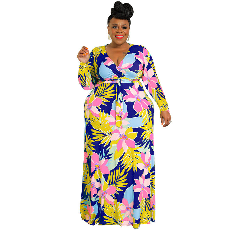 Fashion Plus Size Women's Winter Long Sleeve Swing Print Sexy Bodycon Dress 4