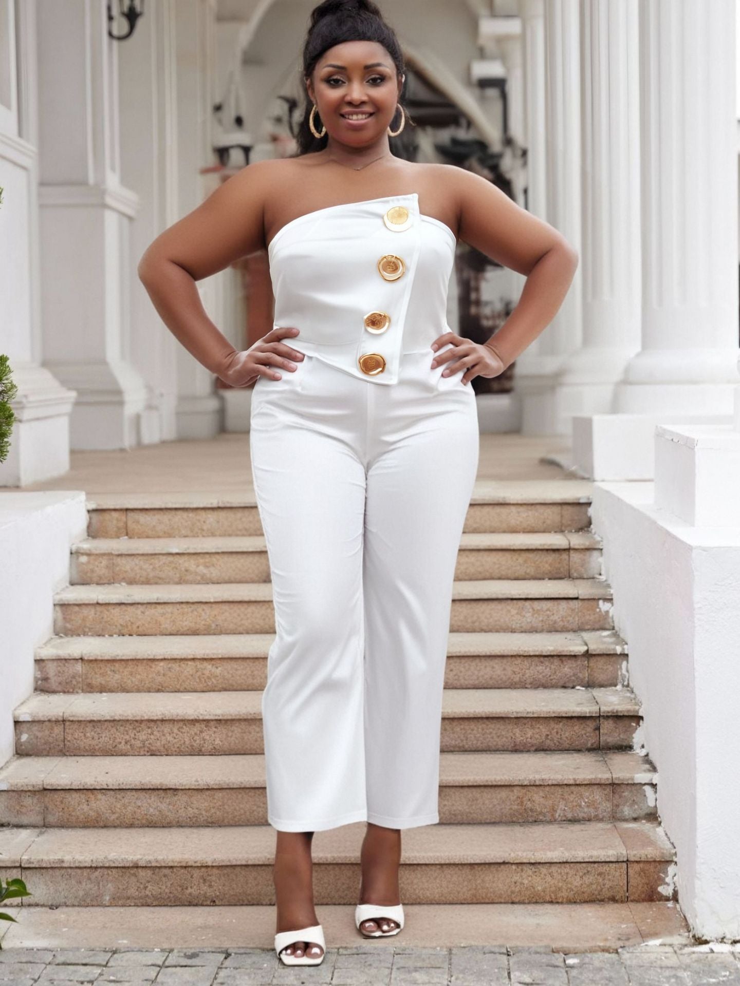 Plus Size Women Spring and Summer Sleeveless Strapless Bodycon Stretchy Wide-leg Jumpsuit 5