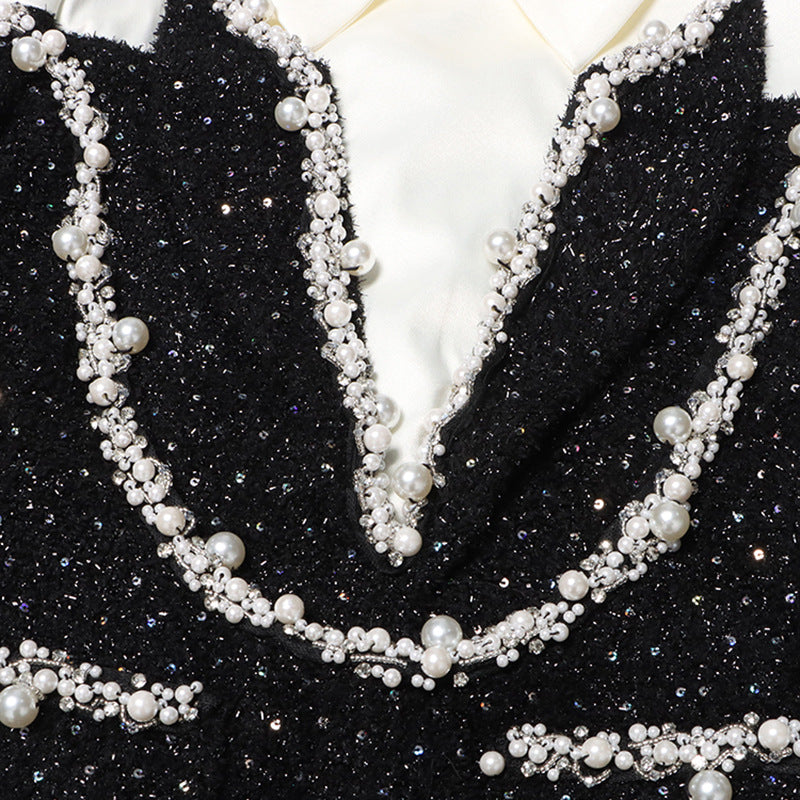 beaded sequin design Turndown Collar long-sleeved short dress 10