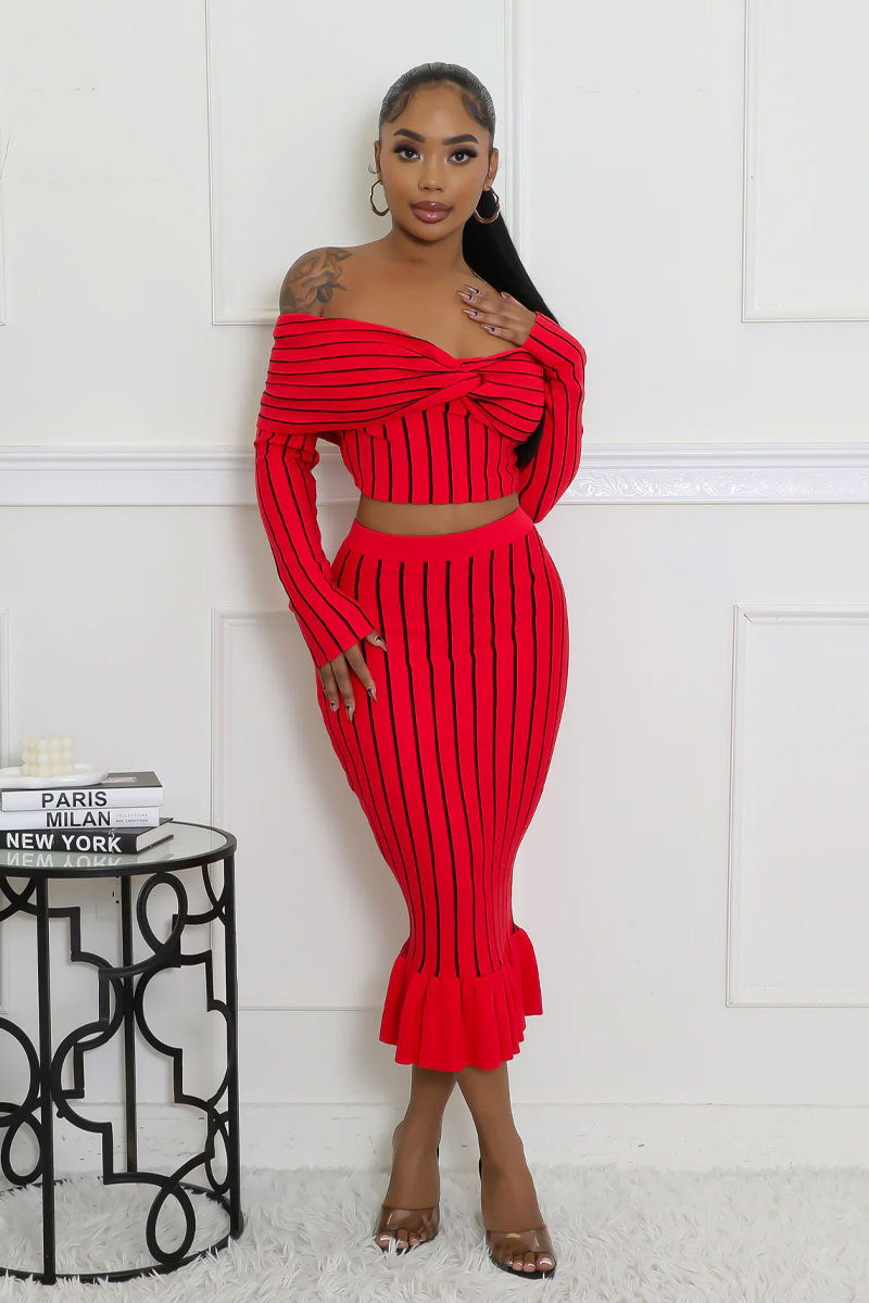 Women Off Shoulder Top and Skirt Two-Piece Set