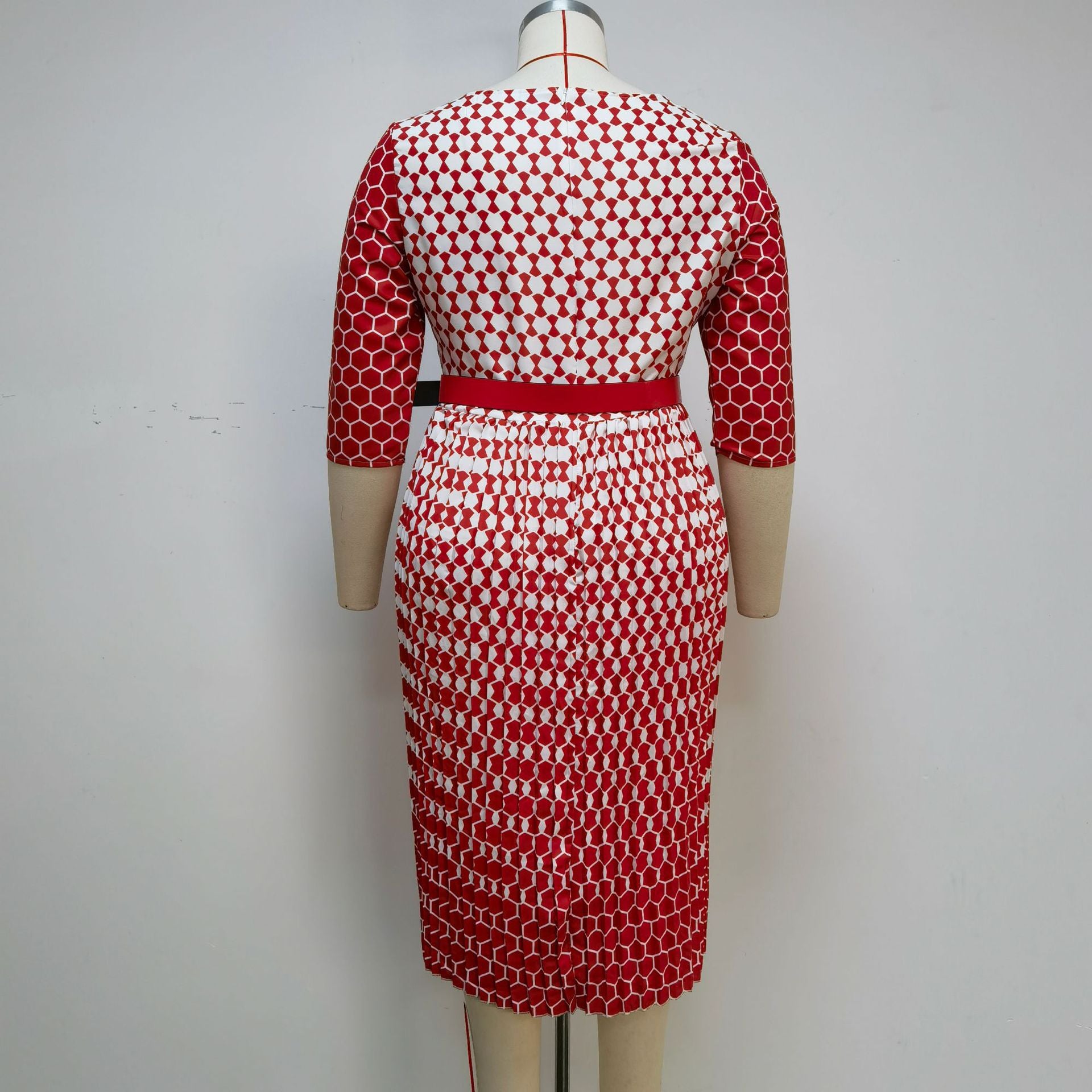 Plus Size Women African Round Neck Three-quarter Sleeve Pleated Snake Dress 13