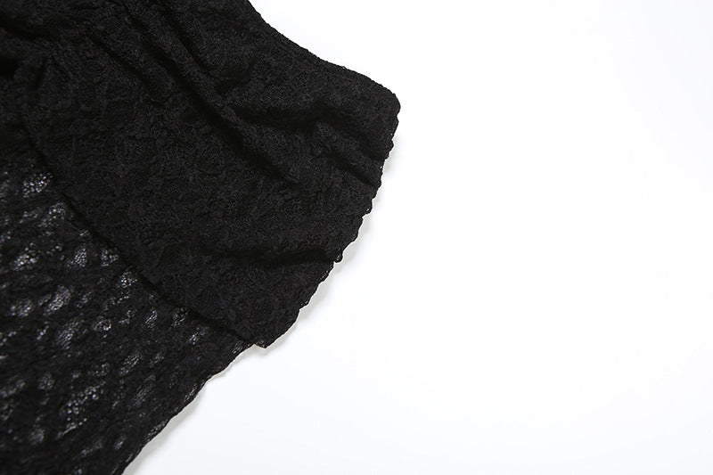 Women summer solid sexy lace-up strapless top and lace maxi skirt two-piece set 19