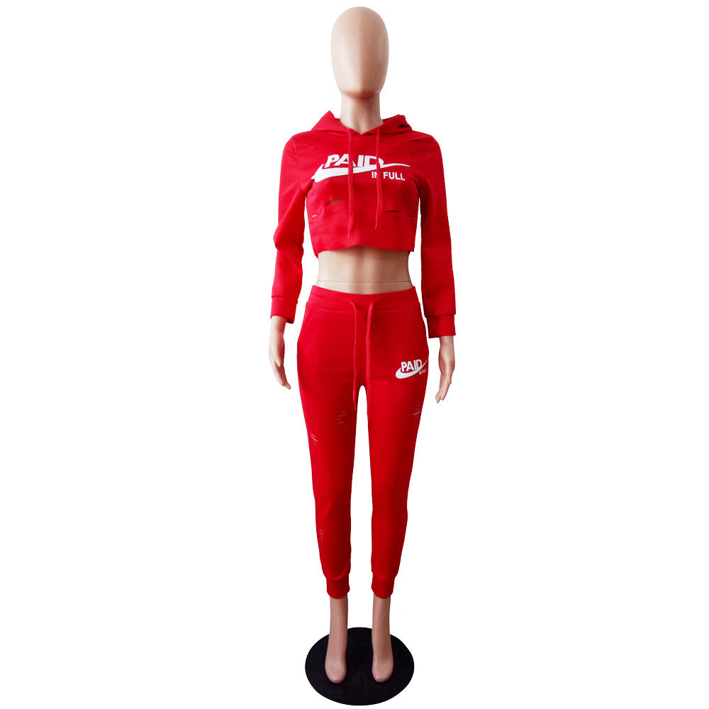 Women's Autumn & Winter Letter Printed Slim-Fitting Casual Two-Piece Pants Set 15