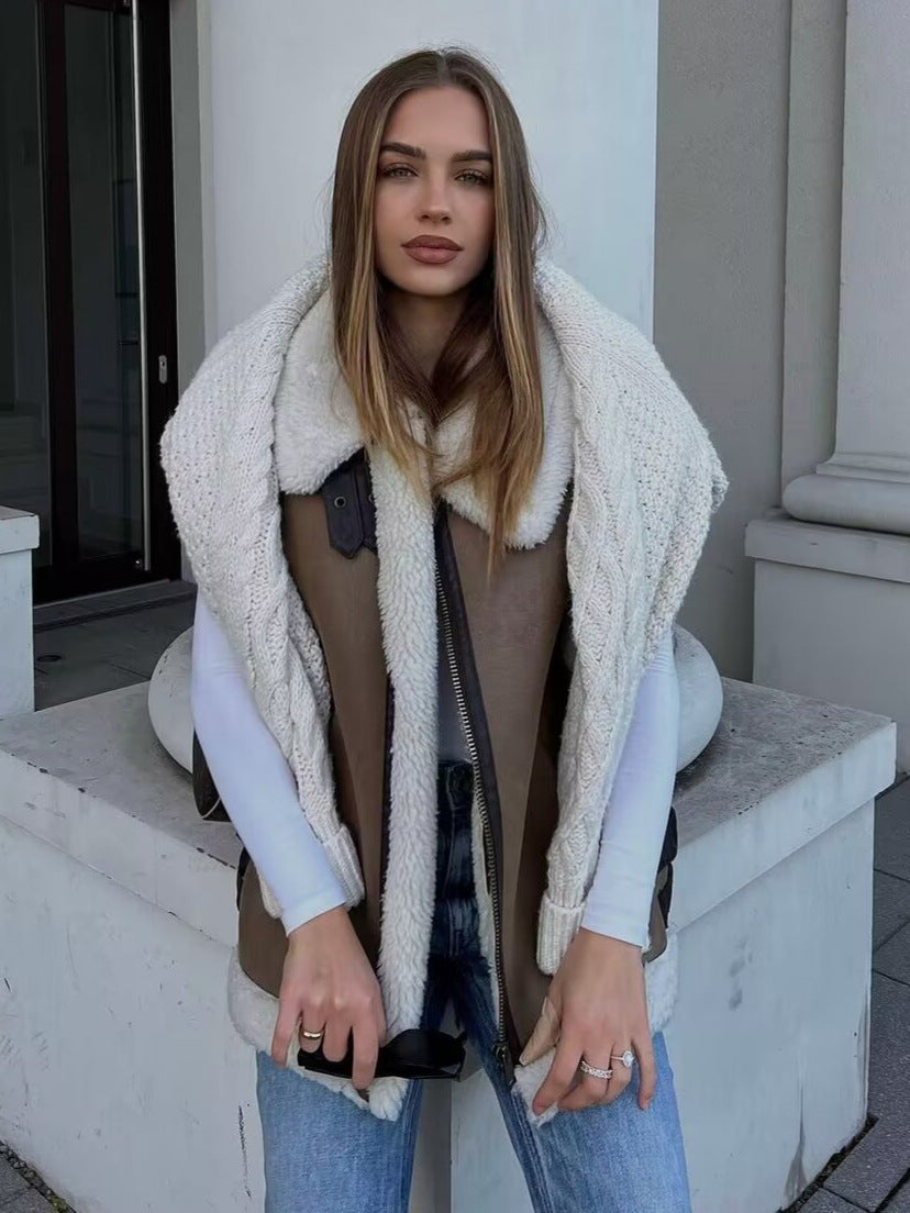 Women's Fur And Leather Patchwork Sleeveless Vest Jacket Women's Top 7