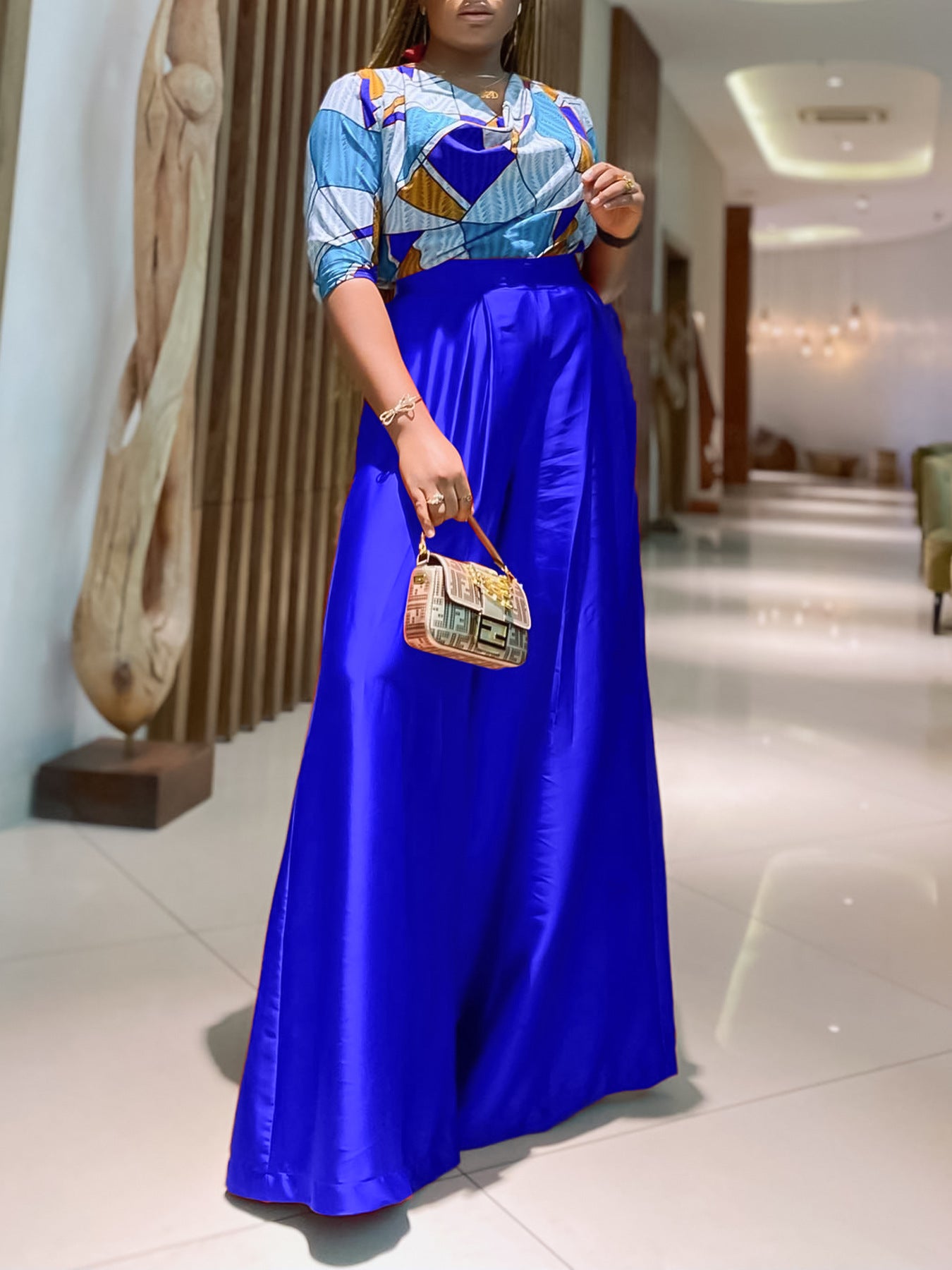 Women's Printed Short Sleeve Shirt Casual Loose Wide Leg Pants African Two-Piece Suit 6