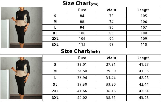 Women's Autumn Winter Fashion Chic Elegant Color Matching OL Bodycon Dress 9