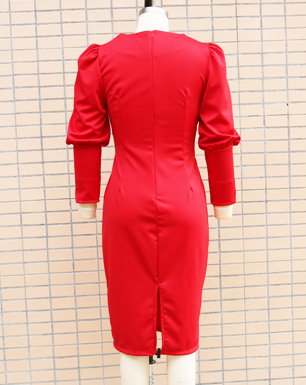 Women Puff Long Sleeve V Neck Bodycon Dress 21