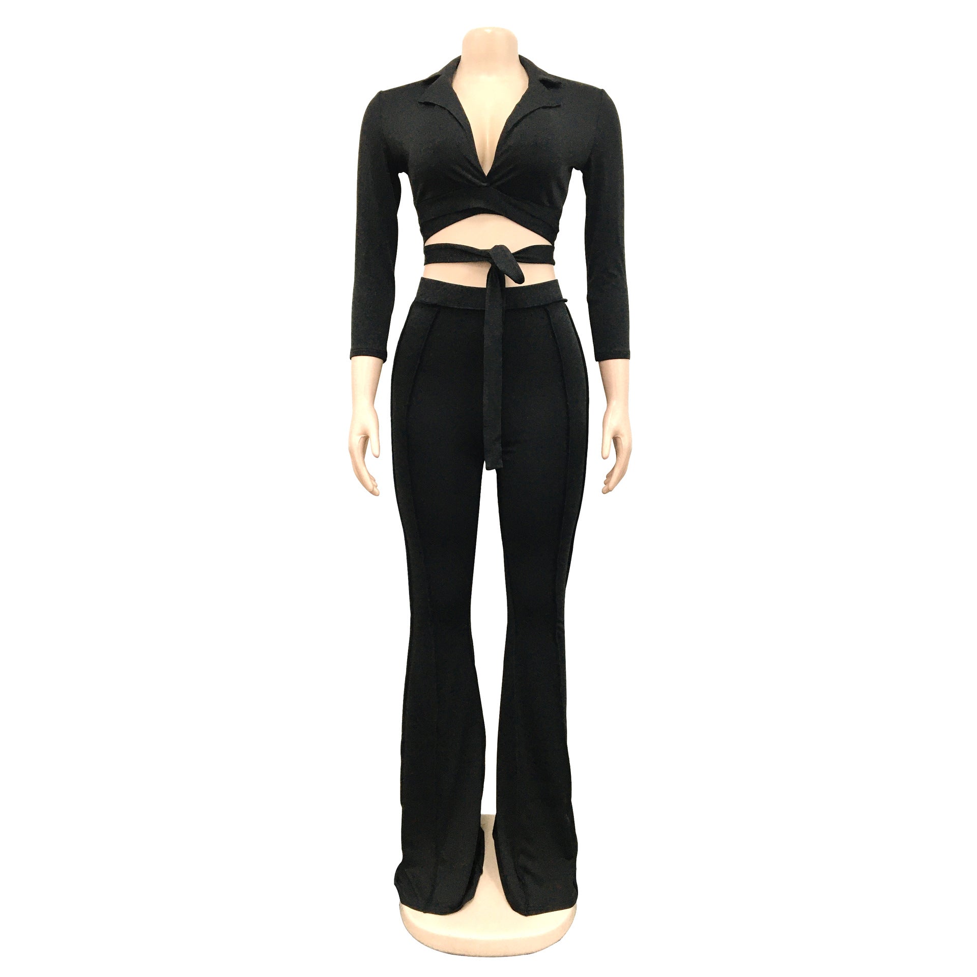 Fashion Women'S Solid Color Half-Sleeve Turndown Collar Shirt Trouserstwo Piece Set 16