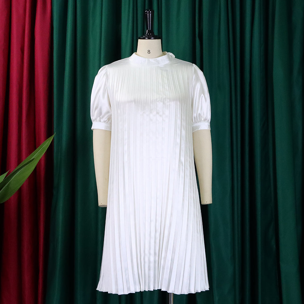 Plus Size Women's Summer Fashion Loose Casual Lace-Up Pleated Dress 15