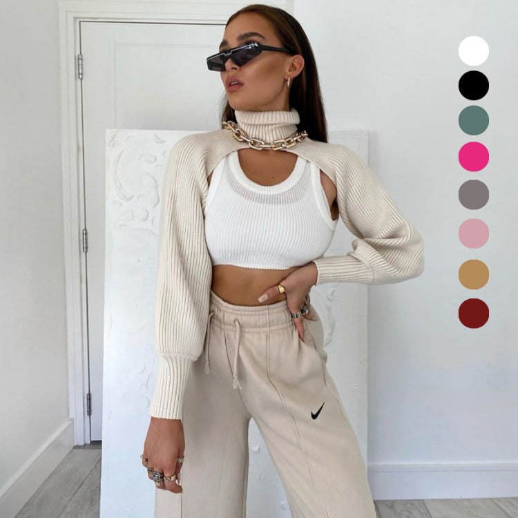 Fall and Winter Women Lantern Sleeve Turtleneck Solid Sweater 9