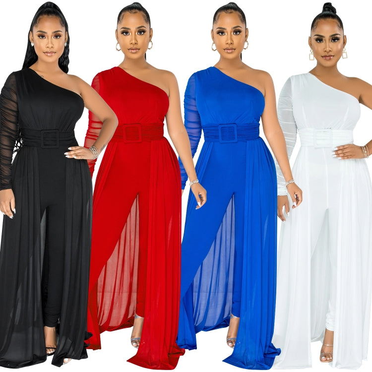 Women Summer White Romantic Slash Neck Full Sleeves Solid Mesh Ripped Full Length Regular Jumpsuit 5