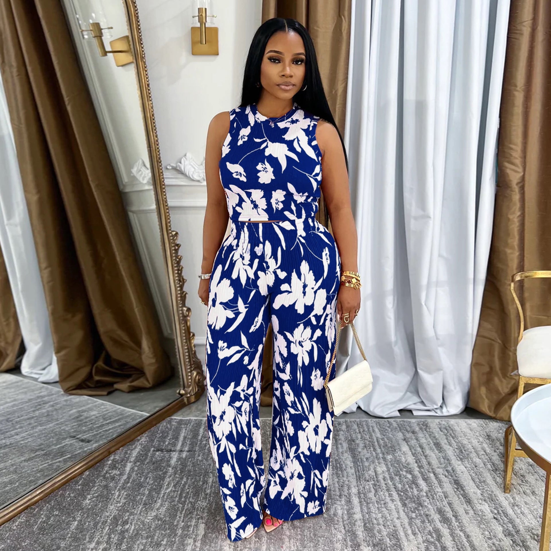 Women Floral Printed Sleeveless Vest and Pants Two-piece Set 6