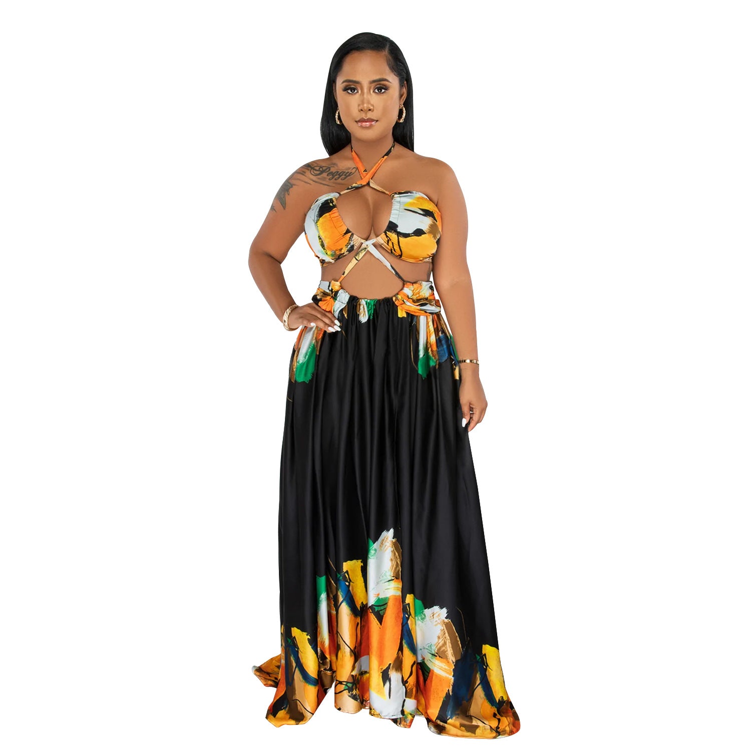 Women's Fashion Contrasting Color Sleeveless Wrap Maxi Dress 10