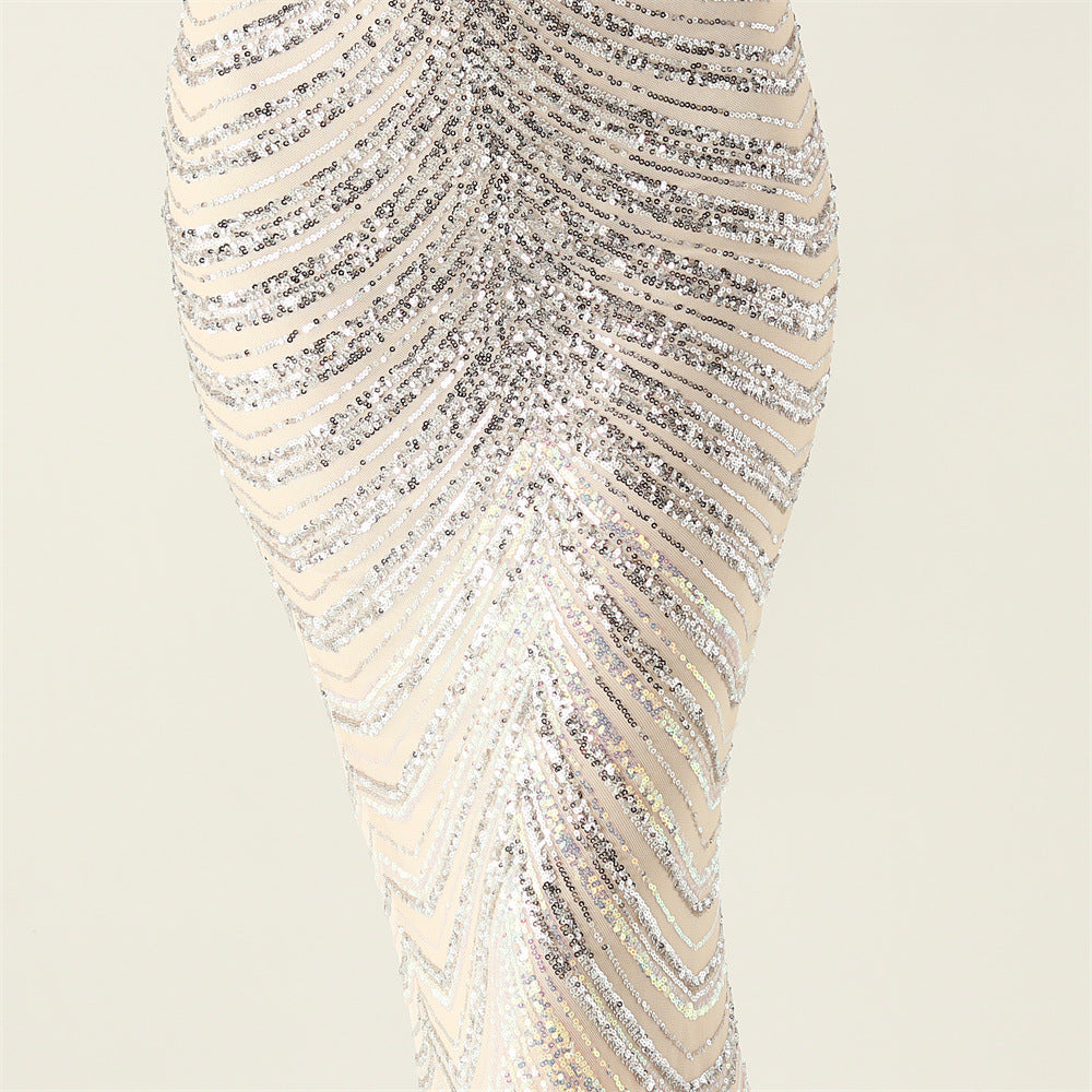 Plus Size Women V Neck Wave Gradient Beaded Beaded Formal Party Evening Dress 35